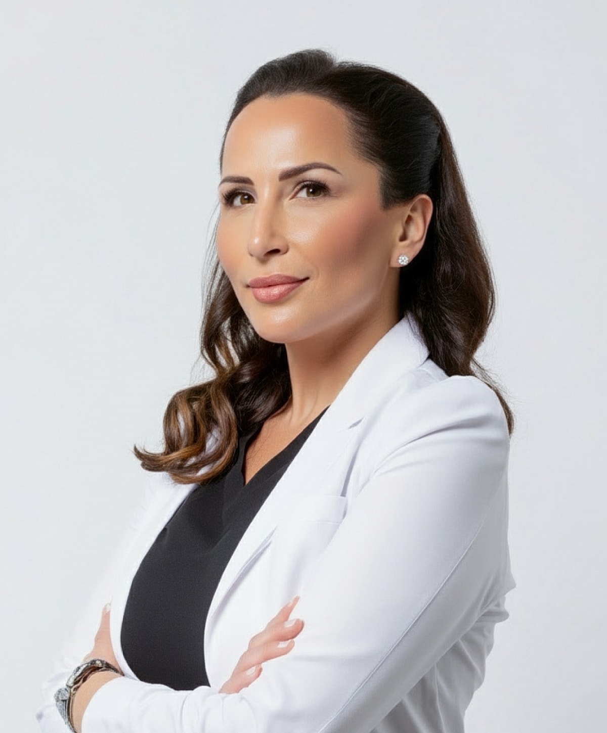 Professional woman in a white coat.