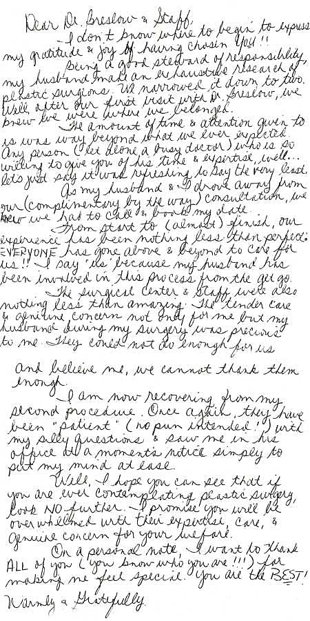Plastic Surgery Testimonials
