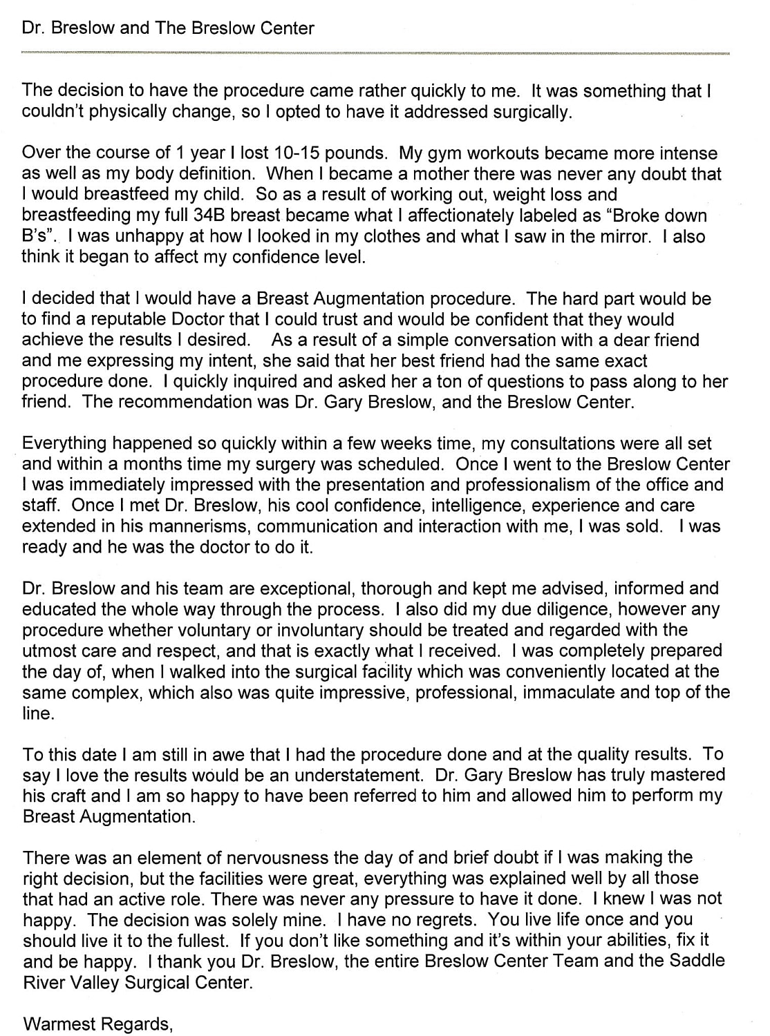 Plastic Surgery Testimonials
