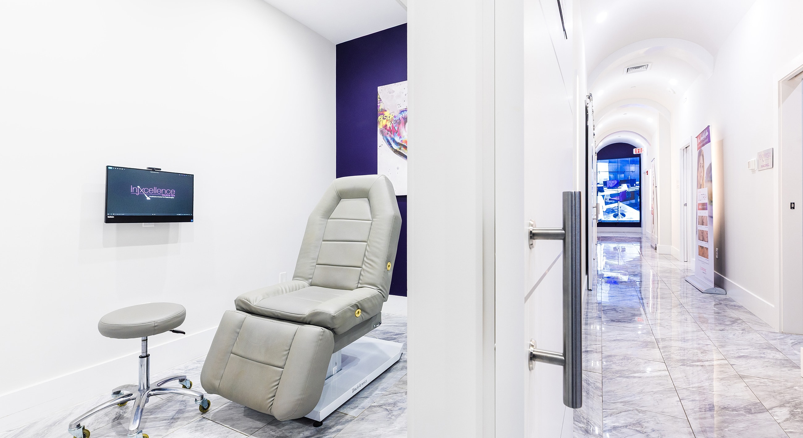 Modern aesthetic treatment room interior design.