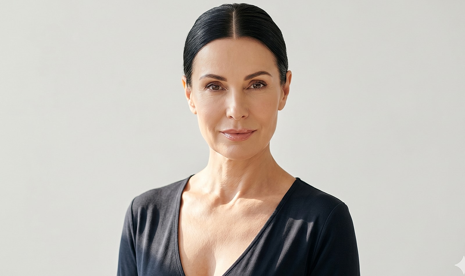 Woman with a confident expression and sleek hairstyle.