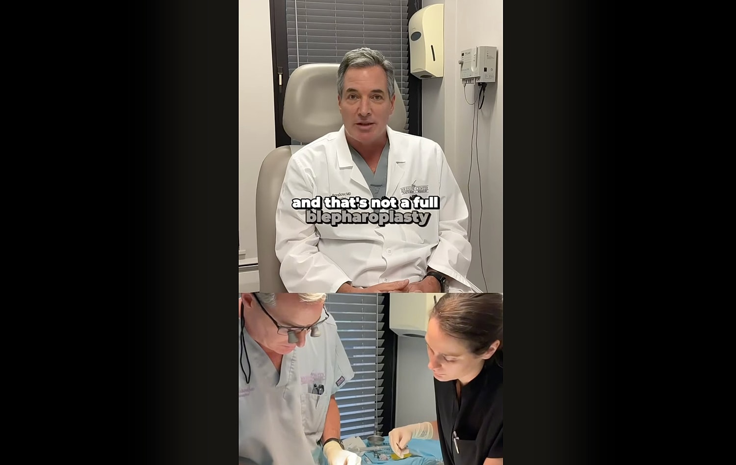 Discussion on blepharoplasty procedure with medical professionals.